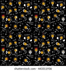 Doodles creative ideas dark color seamless pattern. Color vector illustration. EPS8