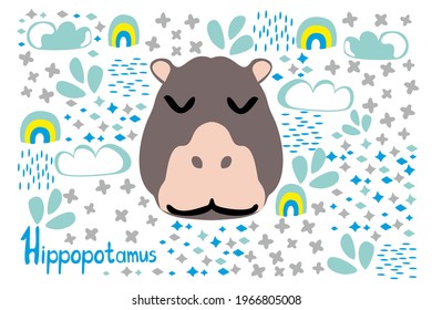 doodles cute animals collection hippopotamus rainbow and drops cute sticker