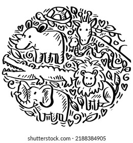  Doodles cute animals sketch hand drawn