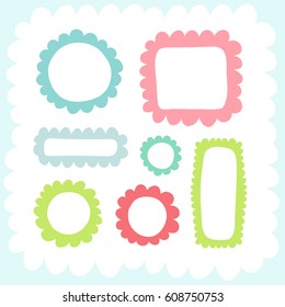 Doodles cute elements. Color vector items collection. Illustration with frames and shapes. Design for prints and cards.