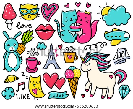 Doodles Cute Elements Color Vector Items Stock Vector (Royalty Free