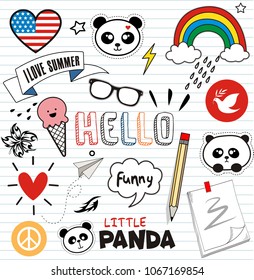 Doodles cute panda and elements