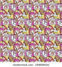 Doodles cute pattern. Black, pink and white on colors. Vector - stock. Nice background. Seamless Beautiful fabric pattern.