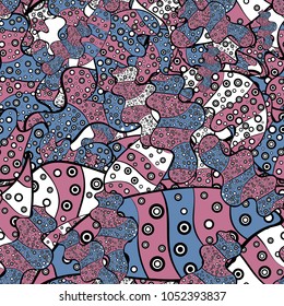 Doodles cute pattern. Nice background. Vector - stock. Seamless Beautiful fabric pattern. Pink, black and blue on colors.
