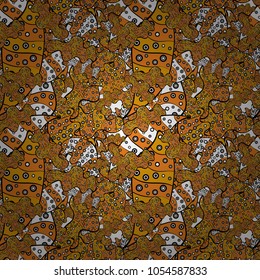 Doodles cute pattern. Nice background. Vector - stock. Seamless Beautiful fabric pattern. Orange, black and yellow on colors.
