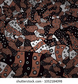 Doodles cute pattern. Vector - stock. Black, brown and white on colors. Seamless Beautiful fabric pattern. Nice background.