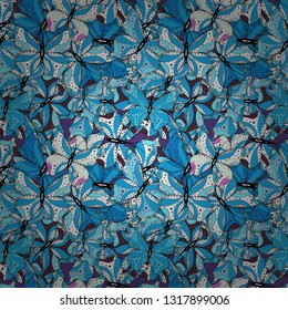 Doodles cute pattern. White, blue and black on colors. Seamless Beautiful fabric pattern. Vector - stock. Nice background.