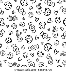 Seamless vector pattern of black hearts on a white background ...