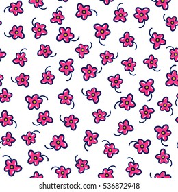 Doodles cute seamless pattern. Color vector background. Illustration with flowers. Design for T-shirt, textile and prints.