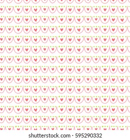 Doodles cute seamless pattern. Color vector background with hearts. Design for T-shirt, textile and prints.