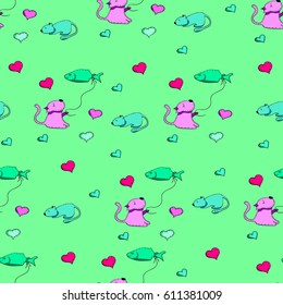 Doodles cute seamless pattern. Color vector background. Illustration with cats 
