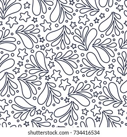 Doodles cute seamless pattern. Monochrom vector background. Illustration with drop, water and star. Design for T-shirt, textile and prints.