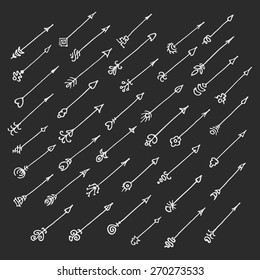 Doodles decorative arrows set. For design templates,invitations. Children's hand drawing style. Cute arrows vector Collection.