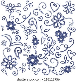 Doodles design elements - hand drawn illustration with flowers, spirals and swirls