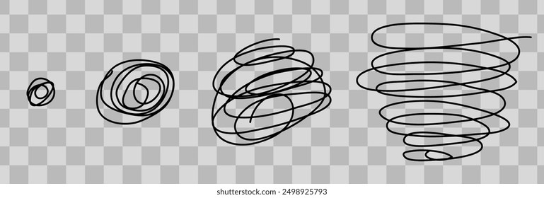 Doodles of different sizes. A set of hand-written squiggles. Flat vector illustration without background, eps10