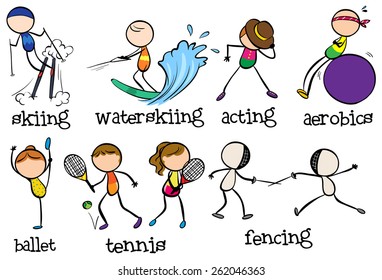 Doodles different types of sports