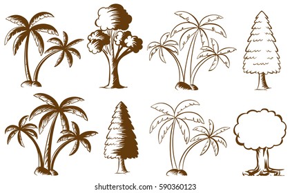 Doodles of different types of trees illustration