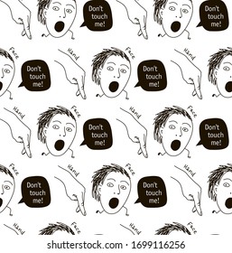 Los Doodles no tocan la higiene de la cara de la mano patrón transparente negro y blanco