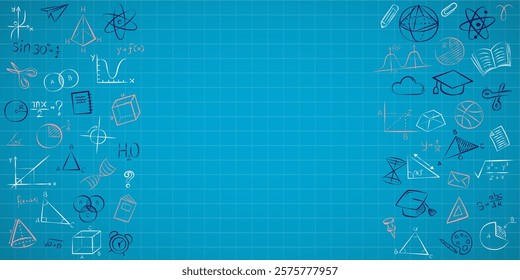 Doodles education. Hand drawn vector pattern background back to school with icon symbols. Doodle of foreign language education course for home online training study. EPS10.