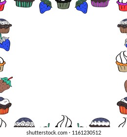 Doodles elements hand drawn frames. Seamless pattern. Vector. Picture in white, black and blue colors.
