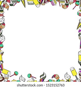 Doodles elements hand drawn frames. Picture in black, green and white colors. Vector. Seamless pattern.