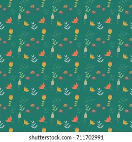 Doodles floral seamless pattern background, editable background color.