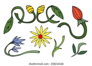 Doodles Flowers collection. Vector illustration, Isolated on white