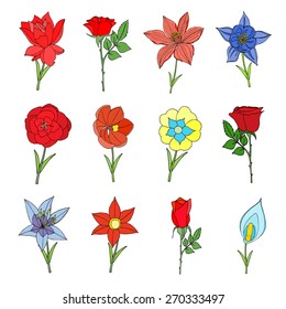 Doodles Flowers collection. Vector illustration, Isolated on white