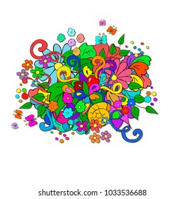 Doodles with flowers and swirl on a white background. Separate Doodle elements for drawing. You can pick and design on their own.
