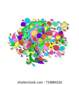 Doodles with flowers and swirl on a white background. Separate Doodle elements for drawing. You can pick and design on their own.