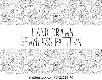  Doodles Food. Seamless pattern hand drawn sketch.