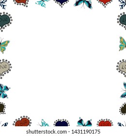 Doodles frame consists of white, blue and black border. Seamless pattern. Vector Background seamless pattern with hand drawn Frame doodle.