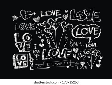 doodles freehand letters love text idea for valentine's day