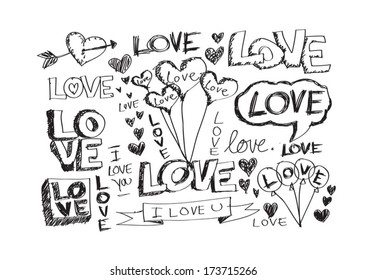 doodles freehand letters love text idea for valentine's day