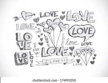 doodles freehand letters love text idea for valentine's day