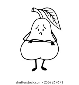 Doodles of funny pear fruit character.Vector graphics.