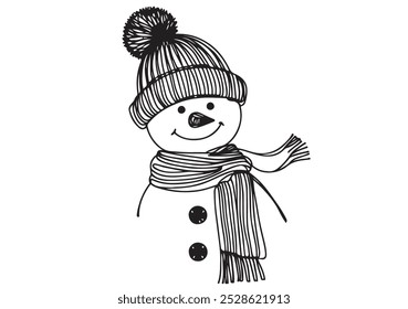 Doodles funny snowman. Winter sketch illustration in vector format