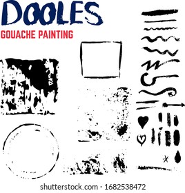 Doodles gouache painted set of vectors