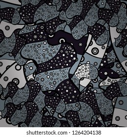 Doodles gray, blue and black on colors. Seamless Elegant vector texture with floral elements.