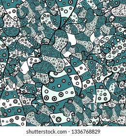 Doodles green, black and neutral on colors. Seamless Elegant vector texture with floral elements.