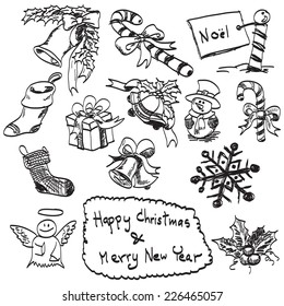 doodles hand drawn of christmas set vector