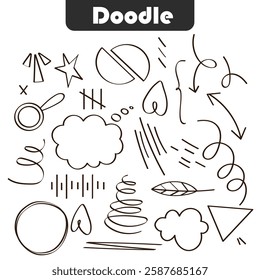 doodles hand drawn collection, element icons set, random icons