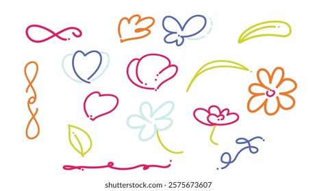 Doodles hand drawn line simple shapes for graphic decorations