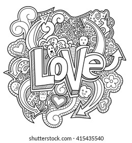Doodles hand drawn vector cartoon love illustration. Abstract decorative vector background with various objects.