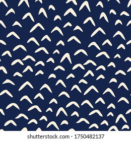 Doodles Hand drawn vector pattern. Minimalist blue abstract chevron background. Funny bohemian wallpaper.