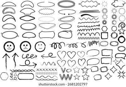 Doodles resaltan el énfasis de los trazos dibujados conjunto doodle Formas de pincel para notas en un Vector de cuaderno