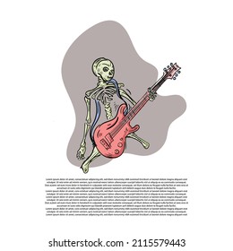 doodles of human skeleton characters and guitars. illustration of human skeleton guitarist designs. suitable for designing clothes, t-shirts, clothing. and others