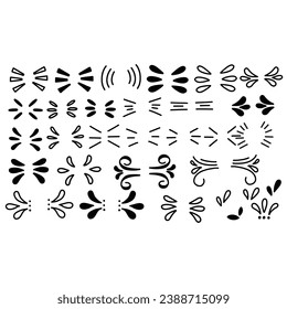 Doodles, leaf's and curves vector. hand drawn design elements isolated on white background for infographic. vector illustration