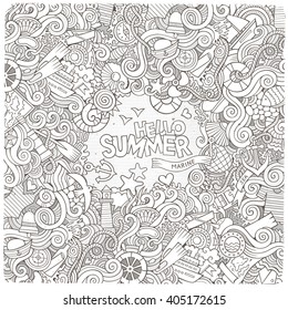 Doodles line art abstract decorative nautical vector frame design