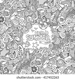 Doodles line art abstract decorative nautical vector frame design